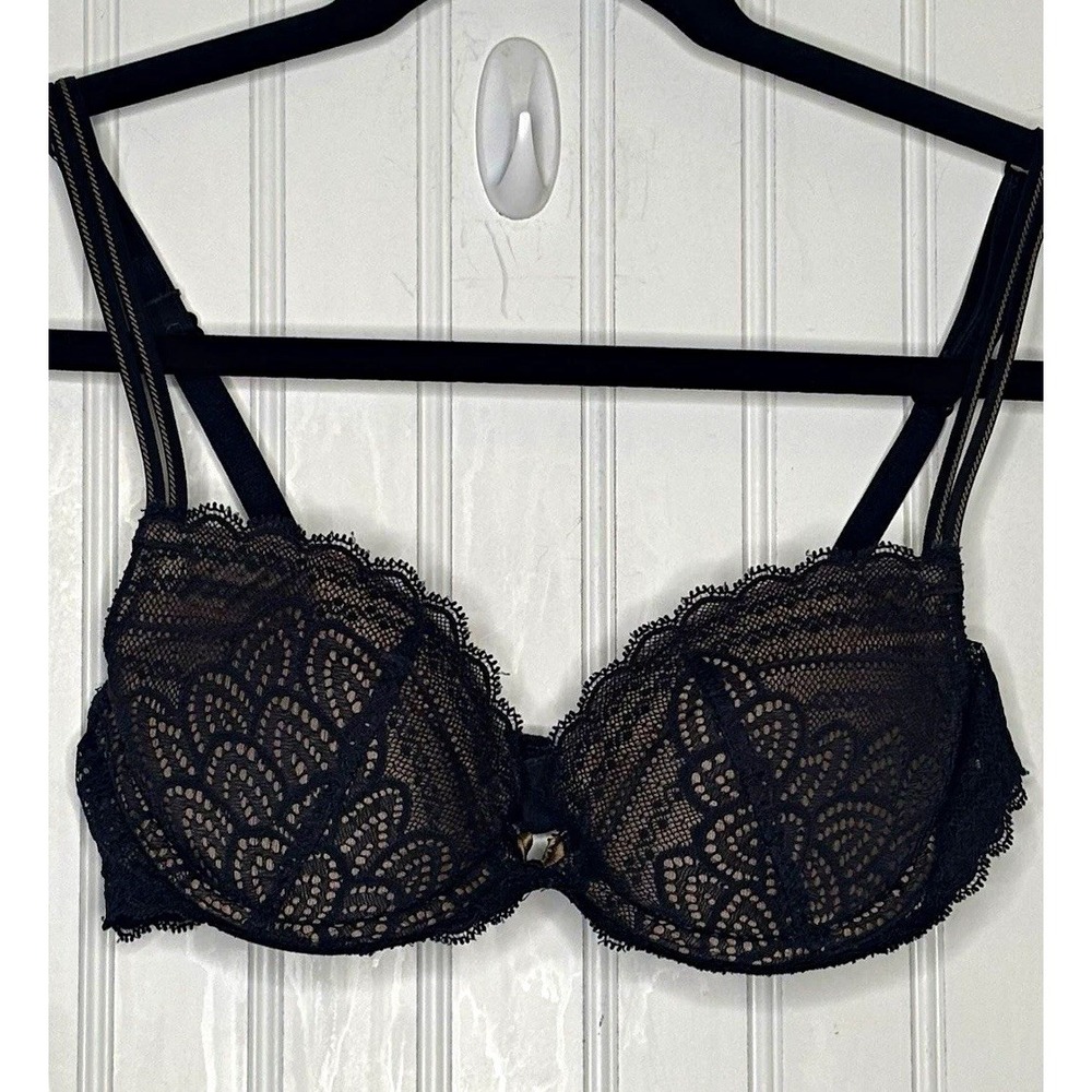 Chantelle Parisian Allure 32C Black Lace Sheer Underwired Balconette Bra 3671
